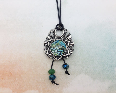 Blue Mandala Pewter Necklace