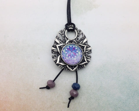 Purple Mandala Pewter Necklace