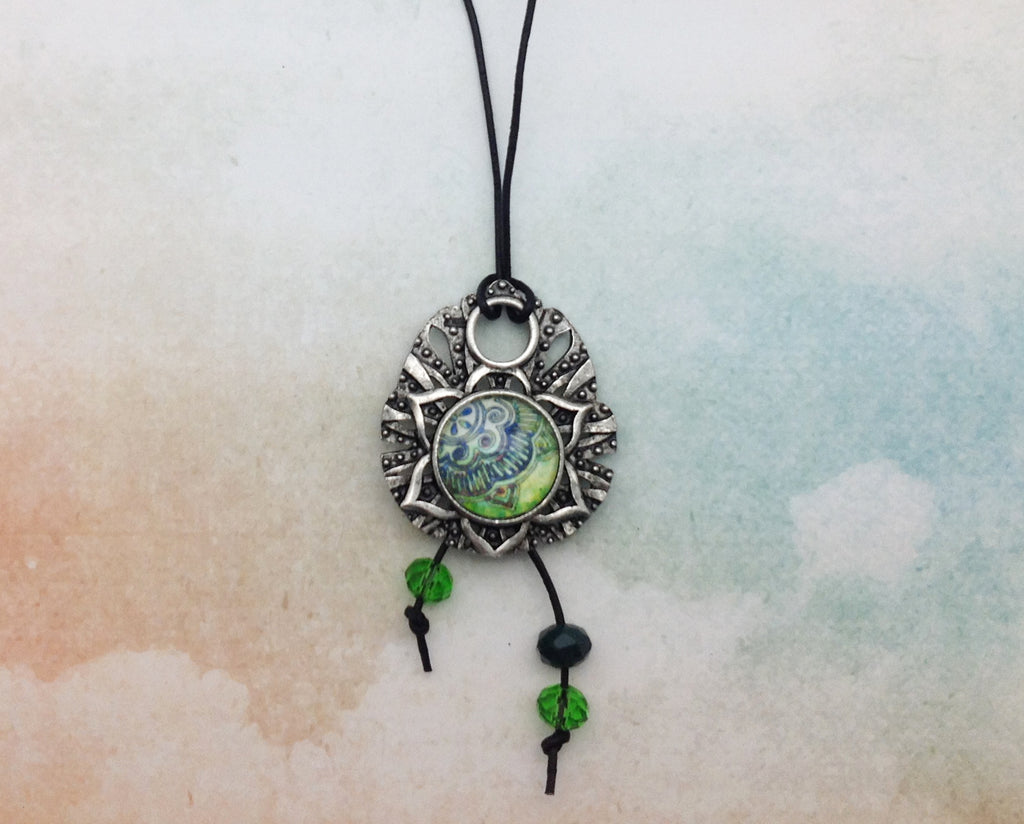 Green Mandala Pewter Necklace
