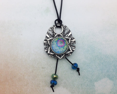 Blue Mandala Pewter Necklace