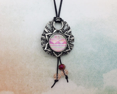 Pink Mandala Pewter Necklace