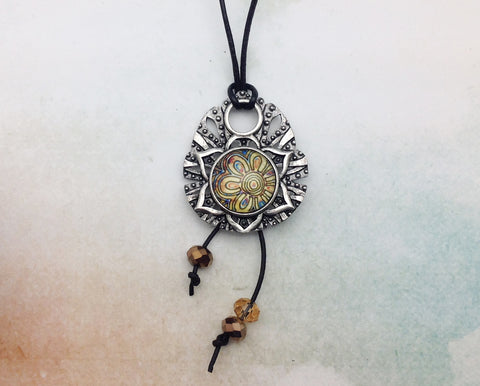 Yellow Mandala Pewter Necklace