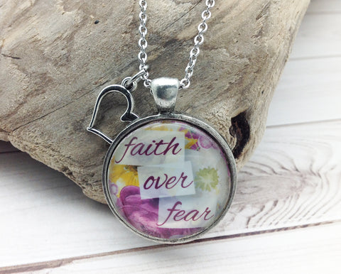 Faith Over Fear Pewter Necklace