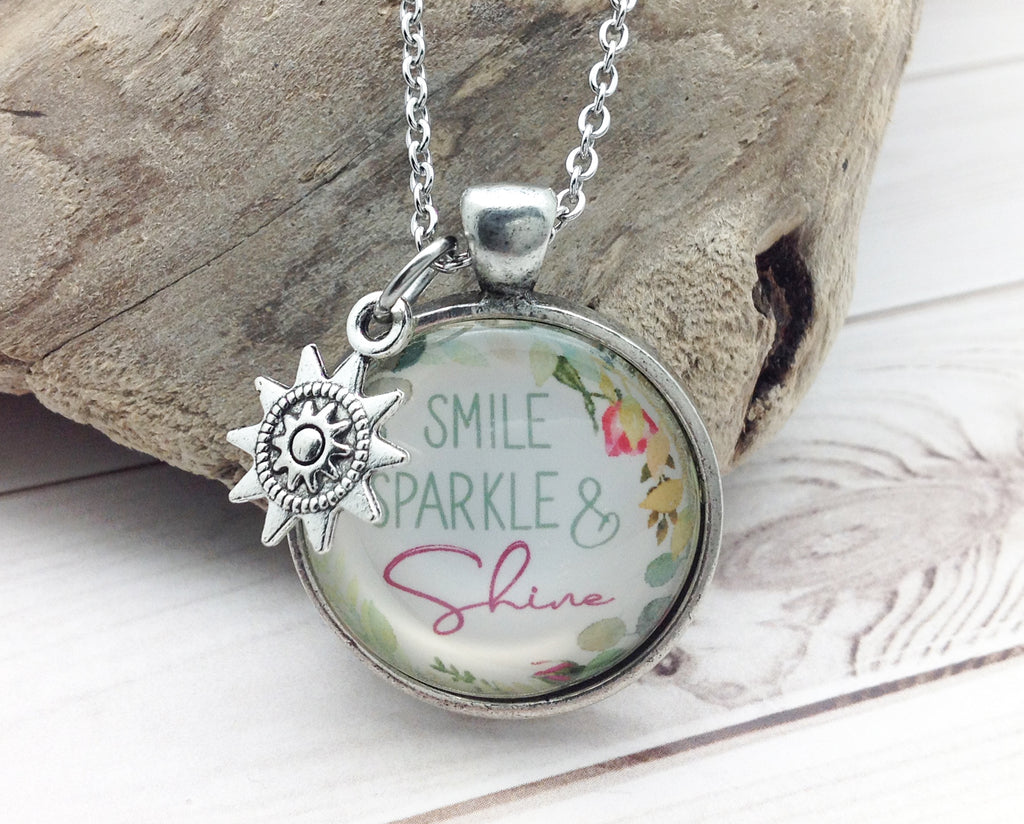 Smile Sparkle & Shine Pewter Necklace