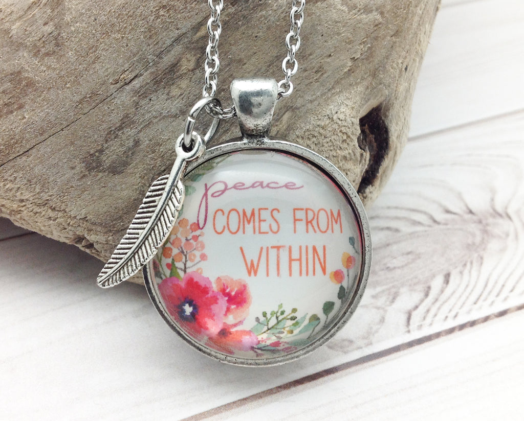 Peace Comes From Within Pewter Necklace