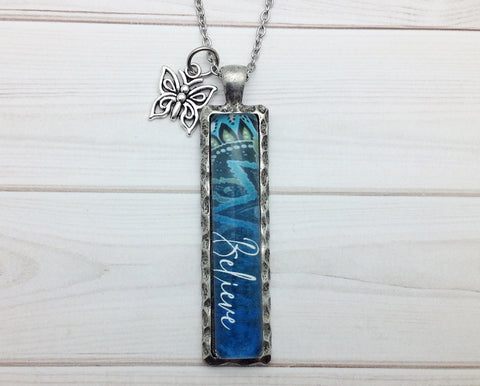 Believe Rectangle Pewter Necklace