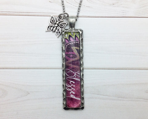 Blessed Rectangle Pewter Necklace