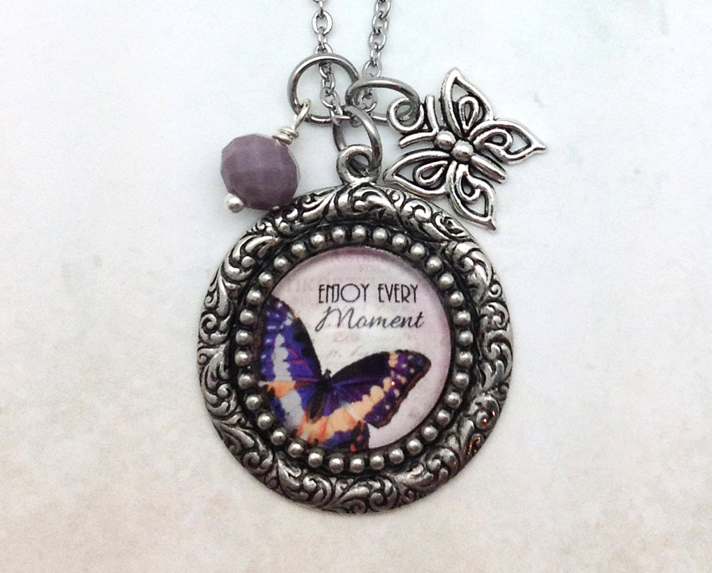 Enjoy Every Moment Vintage Pewter Necklace