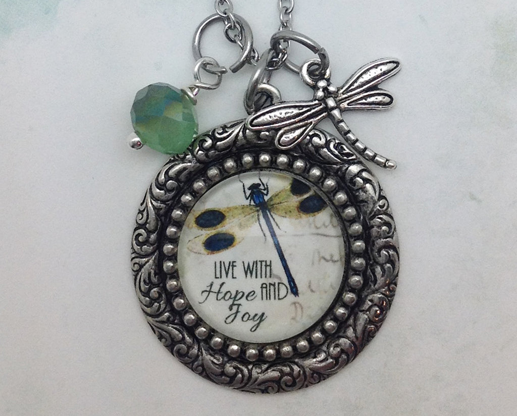 Live With Hope and Joy Vintage Pewter Necklace
