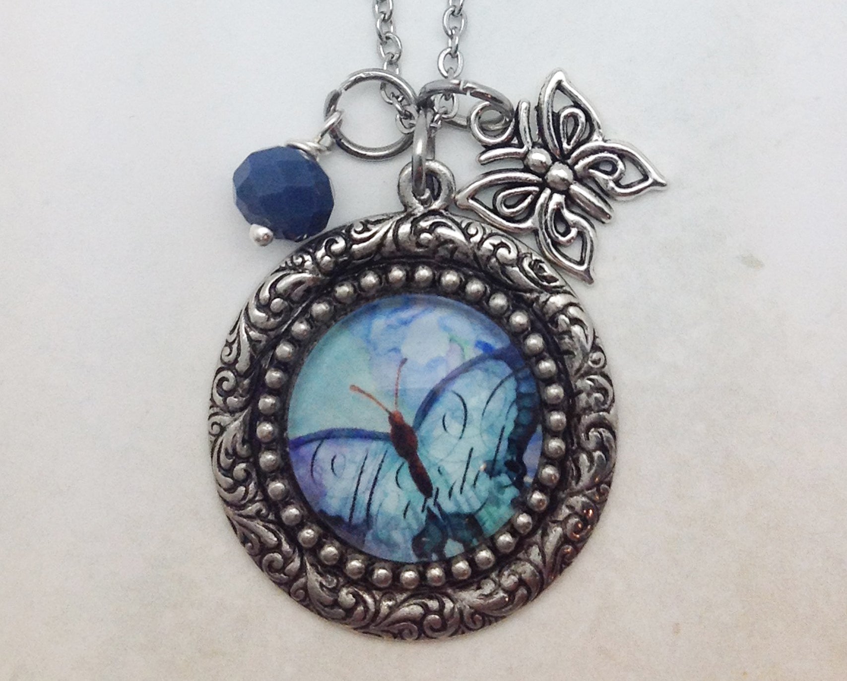 Purple Butterfly Vintage Pewter Necklace